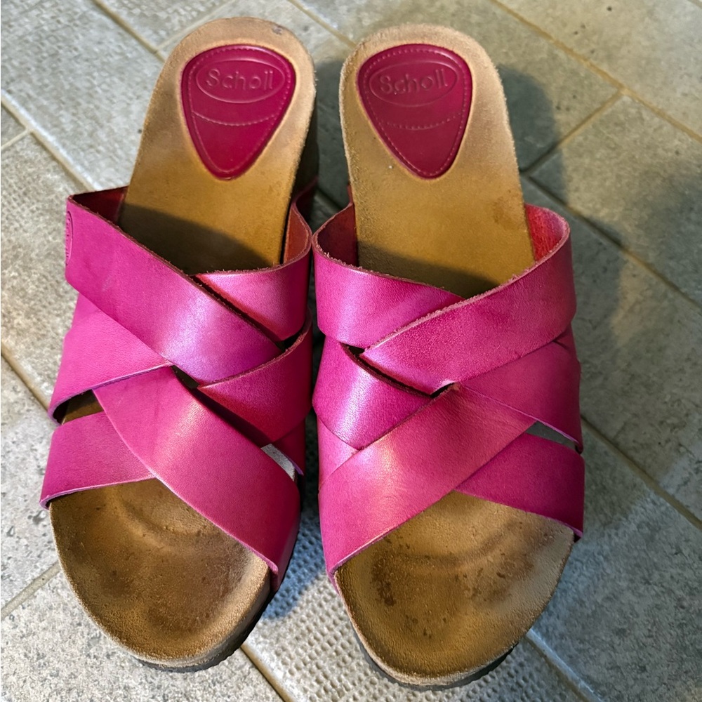 Scholl’s cork wedge leather Sandals
